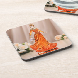 Posavasos Princesa de cristal con vestido naranja
