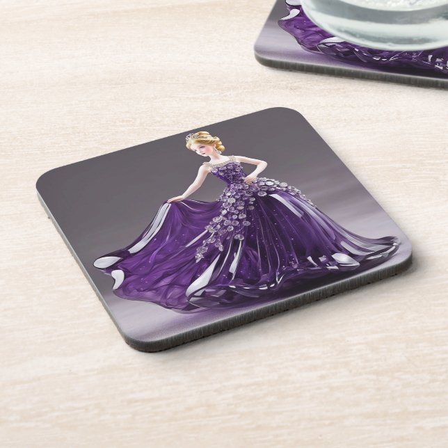 Posavasos Princesa de cristal con vestido púrpura (Lado Izquierdo)