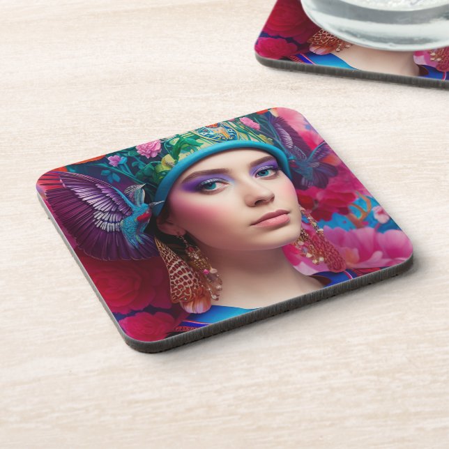 Posavasos Princesa elegante con gorra floral (Lado Izquierdo)