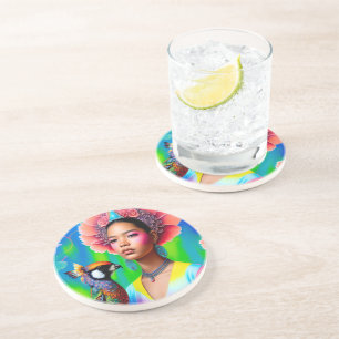 Posavasos Princesa floral con un pájaro