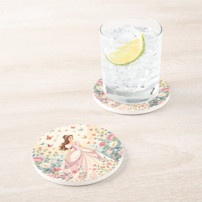 Posavasos Princesa linda con mariposas (Lado)