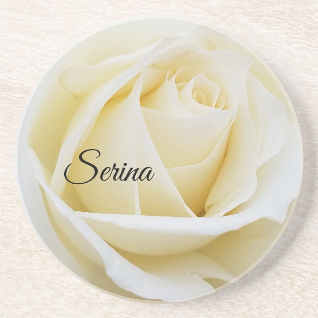 Posavasos Pristina foto de cierre de rosa blanca (Frente)