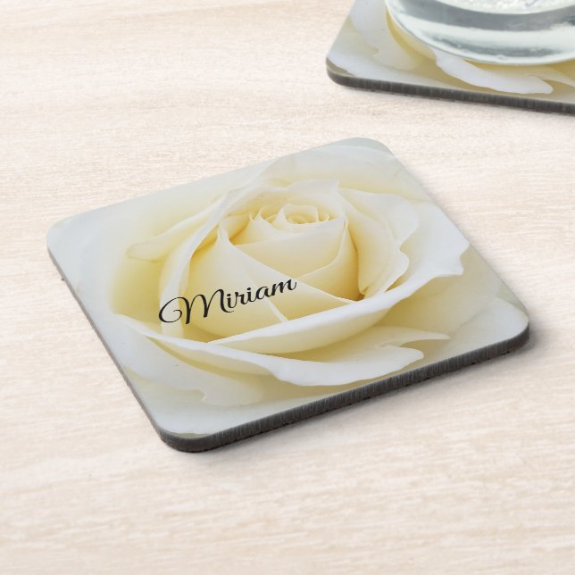 Posavasos Pristina foto de cierre de rosa blanca (Lado Izquierdo)