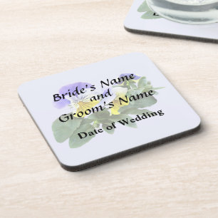 Posavasos Producto Boda Grupo De Pansies Amarillos Y Púrpura