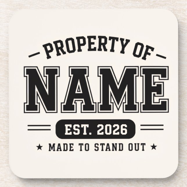 Posavasos Propiedad Personalizada De Nombre – Estilo Varsity (Frente)