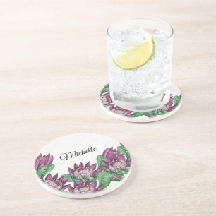 Posavasos Protea rey Púrpura Acuarela Pintada a mano