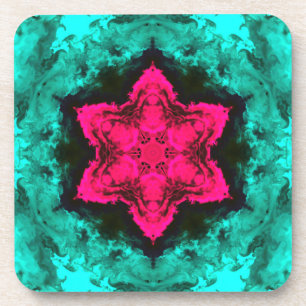 Posavasos Psicodelia Flor Hippie rosa y Verde azulada