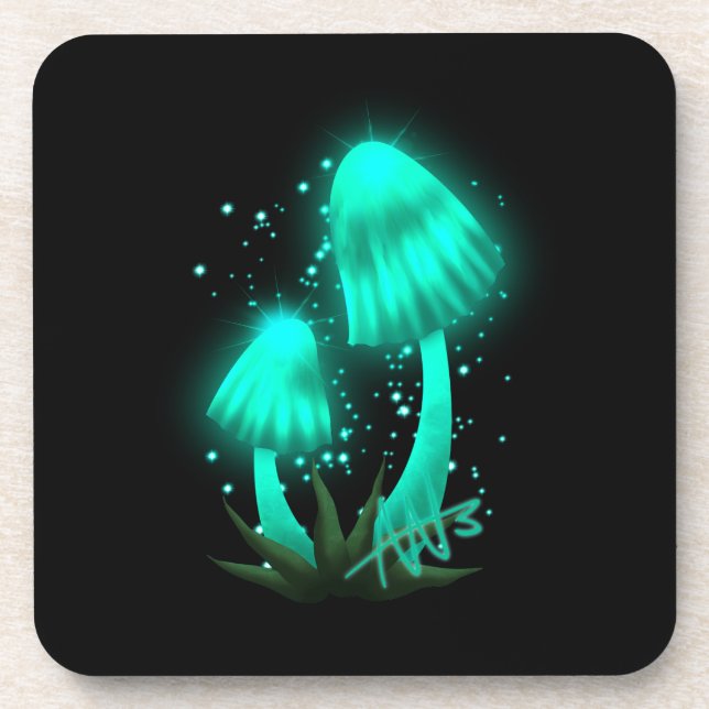 Posavasos Psicodélico Tapón de pixie Gopando champiñón cian (Frente)