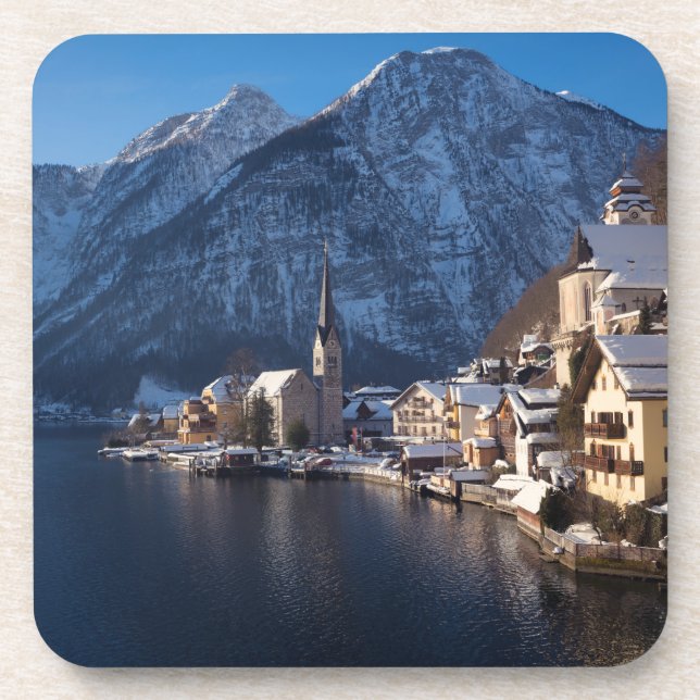 Posavasos Pueblo de Hallstatt en la nieve en invierno (Frente)