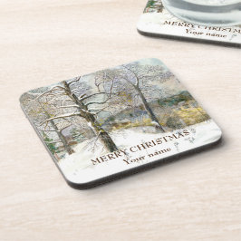 Posavasos Puente de invierno Pintura de color de agua