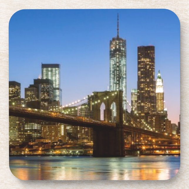 Posavasos Puente de Manhattan y de Brooklyn en la oscuridad (Frente)