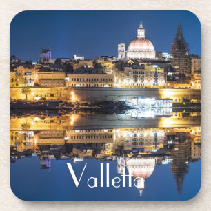 Posavasos Puerto de la ciudad vieja de La Valeta por la noch