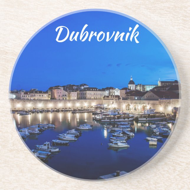 Posavasos Puerto y paredes de Dubrovnik iluminados por la no (Frente)