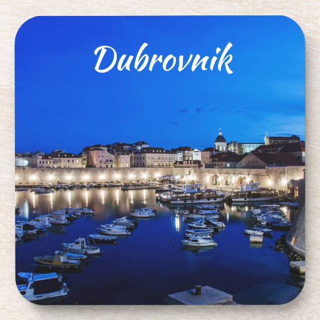 Posavasos Puerto y paredes de Dubrovnik iluminados por la no (Frente)