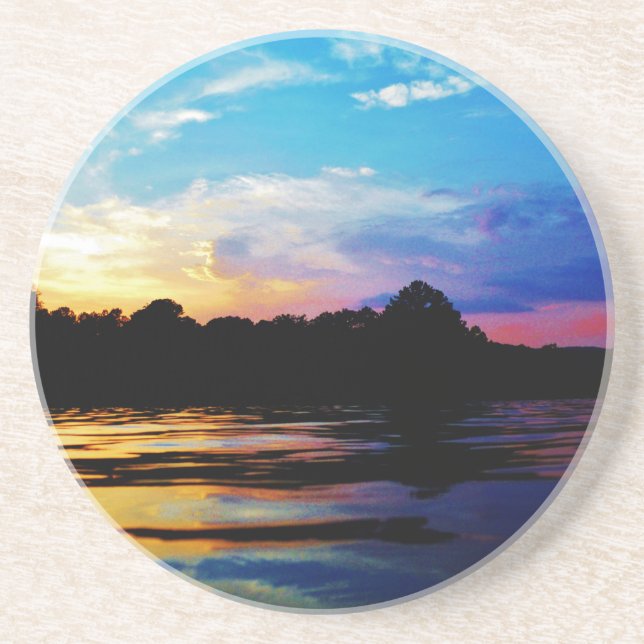 Posavasos Puesta de sol arcoiris en el lago montañoso (Frente)