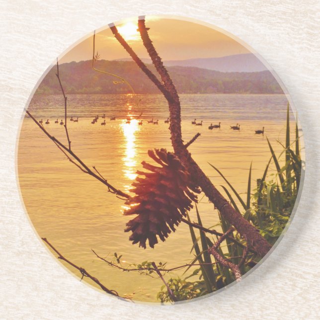 Posavasos Puesta de sol en el lago Pinecone (Frente)