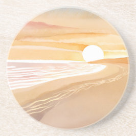 Posavasos Puesta de sol en la playa Acuarela | Hermoso Amari
