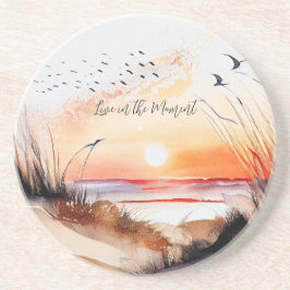 Posavasos Puesta de sol en la playa con pájaros