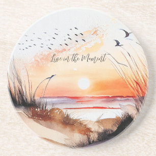 Posavasos Puesta de sol en la playa con pájaros
