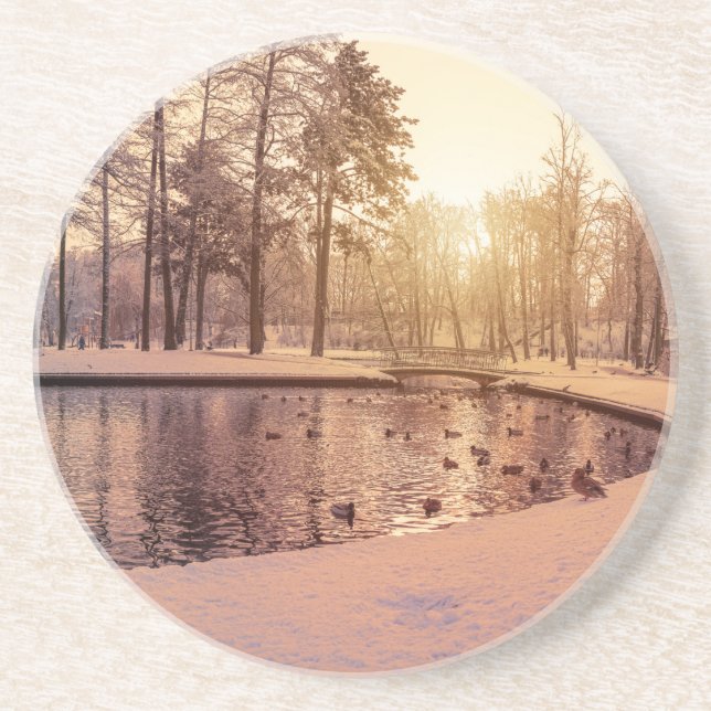 Posavasos Puesta de sol sobre el parque con un pequeño lago  (Frente)