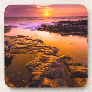 Posavasos Puesta de sol sobre pozas de marea, Hawái