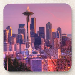 Posavasos Puesta del sol detrás del horizonte de Seattle de