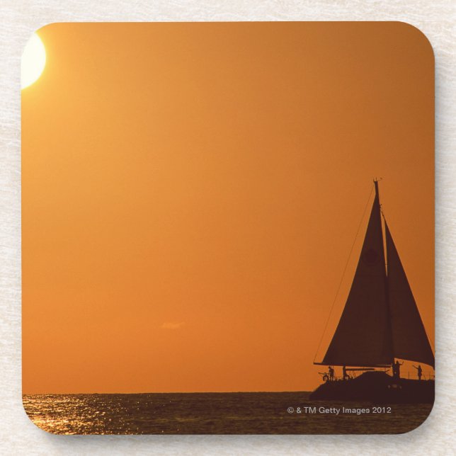 Posavasos Puesta del sol y yate (Frente)