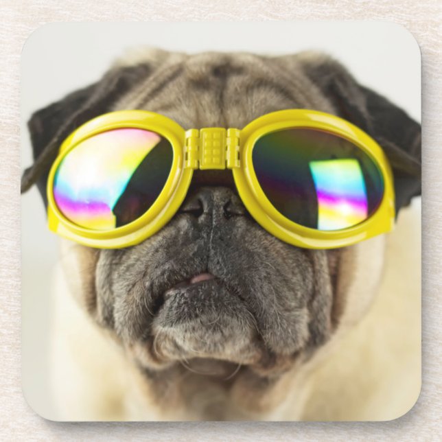 Posavasos Pug con gafas (Frente)