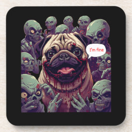 Posavasos Pug Mordisco de Zombi Divertido “Estoy Bien” Hallo