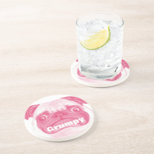 Posavasos Puggy gruñón rosa personalizado