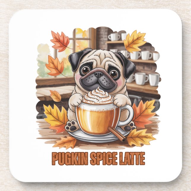 Posavasos Pugkin Spice Latte – Cute Autumn Pug Coffee Design (Frente)