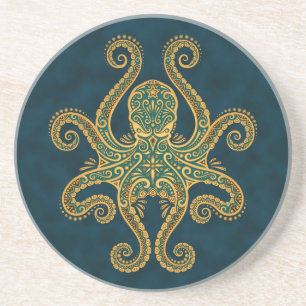 Posavasos Pulpo azul de oro complejo
