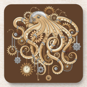 Posavasos Pulpo Steampunk Retro Fantasía Mecánica