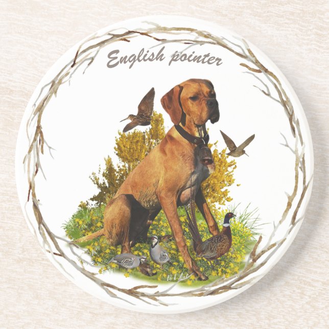 Posavasos Puntero inglés, caza de aves (Frente)