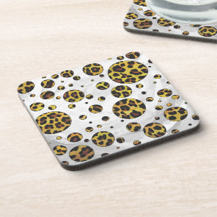 Posavasos Punto de polka amarillo y marrón leopardo