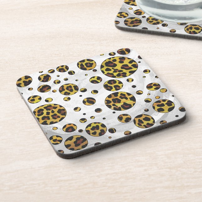Posavasos Punto de polka amarillo y marrón leopardo (Lado Izquierdo)