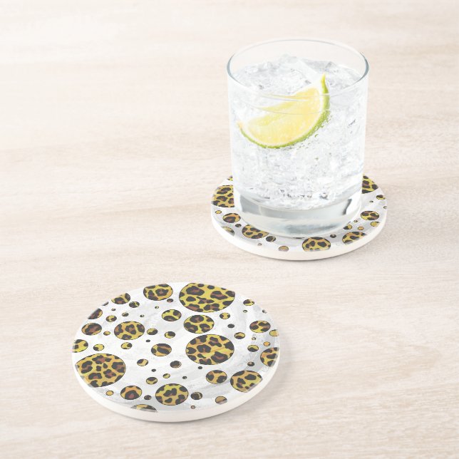 Posavasos Punto de polka amarillo y marrón leopardo (Lado)