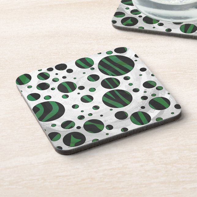 Posavasos Punto de polka verde y negro de cebra (Lado Izquierdo)