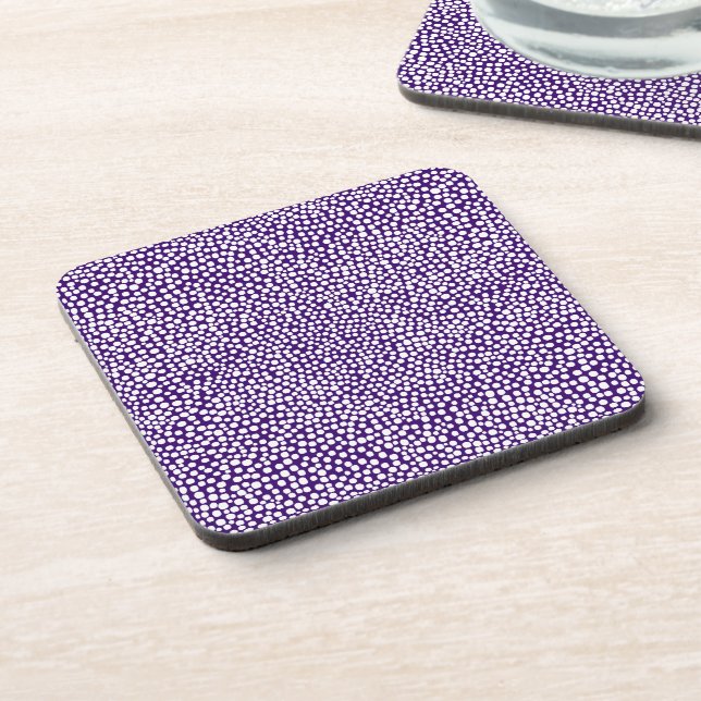 Posavasos Puntos al azar - Blanco sobre morado profundo (Lado Izquierdo)