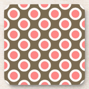 Posavasos Puntos circulares retro, taupe y rosa coral