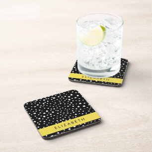 Posavasos Puntos dálmatas, puntos, negro y blanco, tu nombre