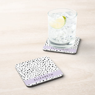 Posavasos Puntos dálmatas, puntos, negro y blanco, tu nombre