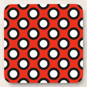 Posavasos Puntos de círculo retro, rojo, negro y blanco