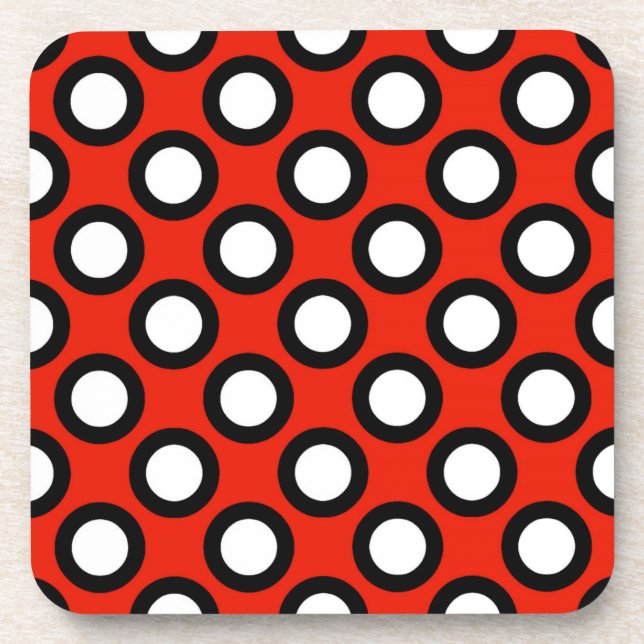 Posavasos Puntos de círculo retro, rojo, negro y blanco (Frente)