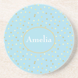 Posavasos Puntos de confeti azules pastel y dorados de moda