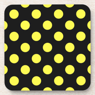 Posavasos Puntos de polka amarillos sobre fondo negro
