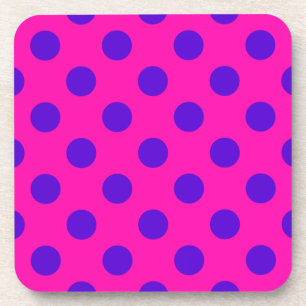 Posavasos Puntos de polka azul en fuchsia