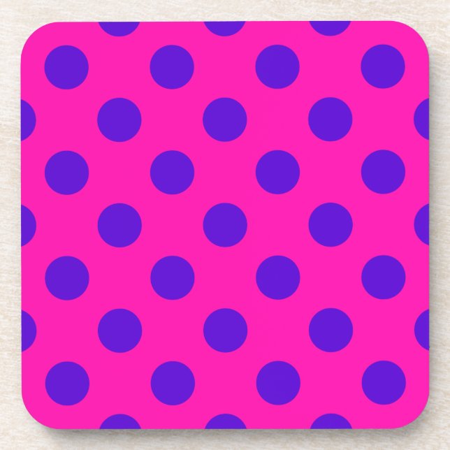 Posavasos Puntos de polka azul en fuchsia (Frente)