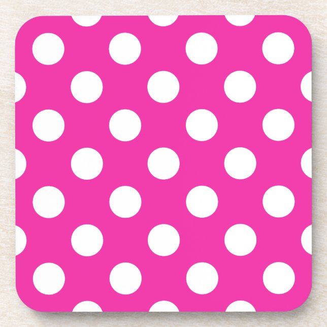 Posavasos Puntos de polka blanco en fuchsia (Frente)