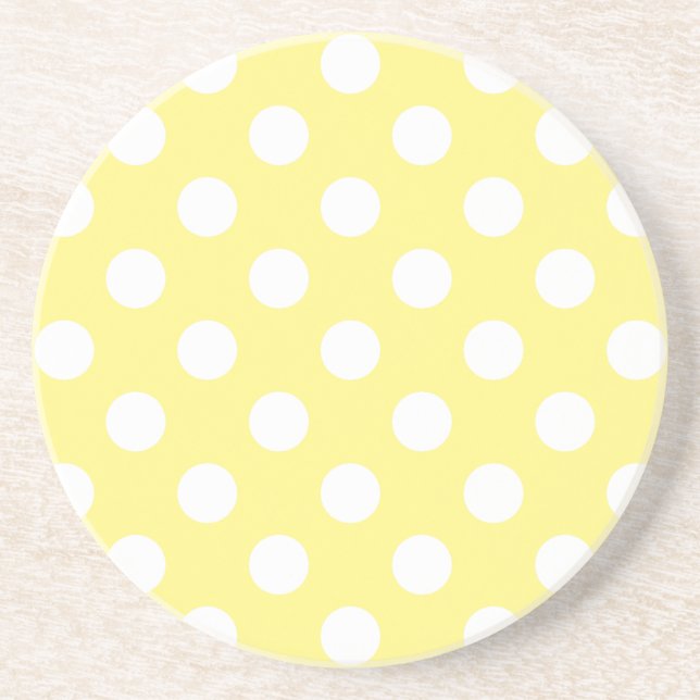 Posavasos Puntos de polka blanco sobre amarillo limón (Frente)